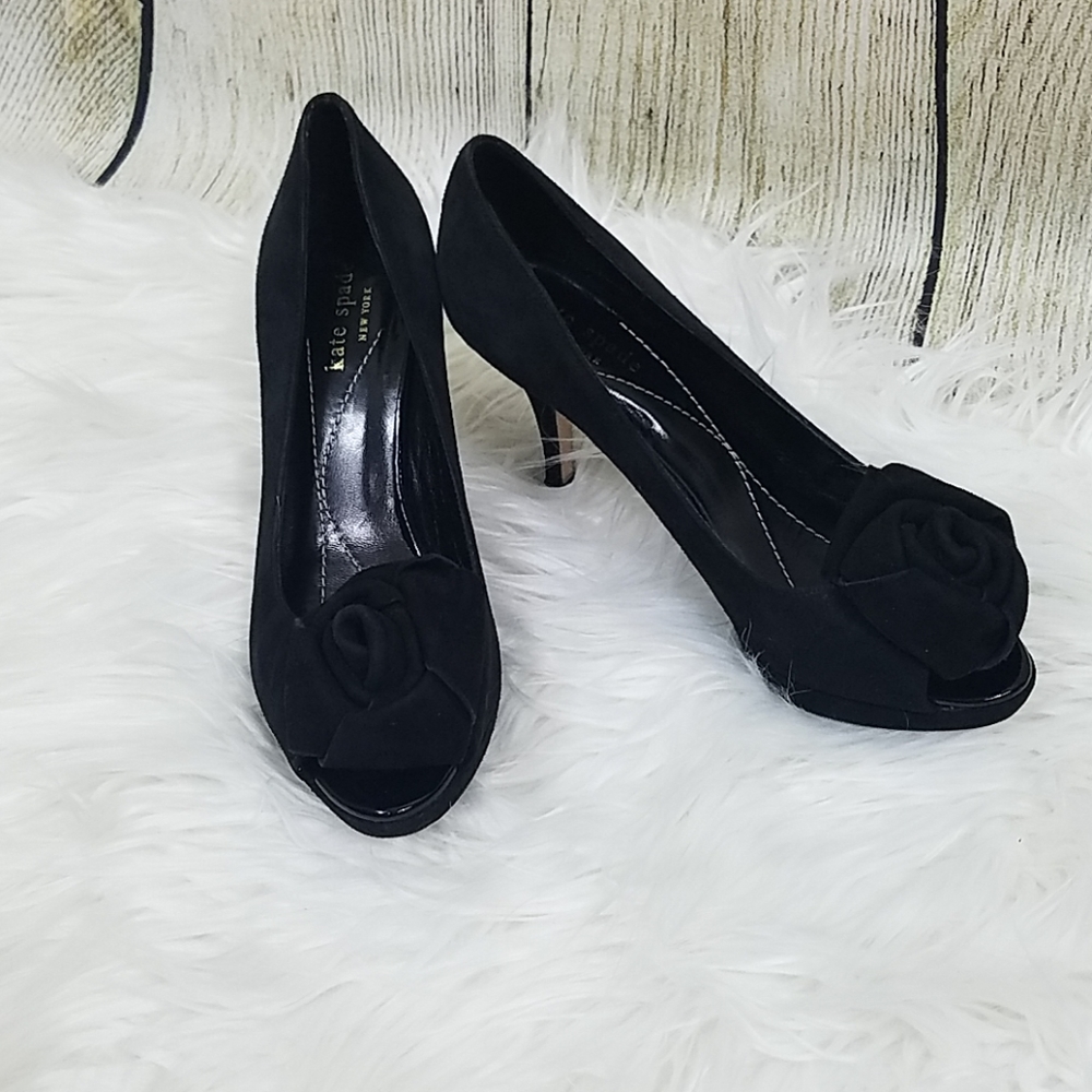 Kate Spade black peep toe rosette pumps heels